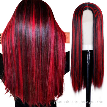 FZY Wholesale Price Good Omens Cosplay  Red color with highlights silk straight Synthetic hair Wigs with lace front  Vendor